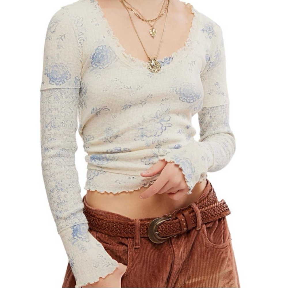 Free People We The Free Floral Printed Long Sleeve Thermal Top XS